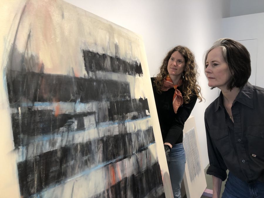 <who>Photo Credit: Contributed</who>Amy Modahl installs Redactions at the Kelowna Art Gallery.